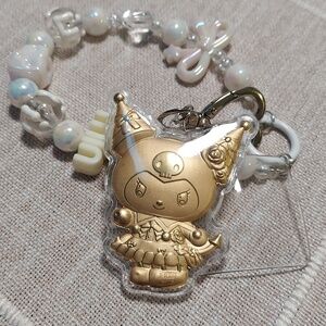 Keychain Animation Kitty Toy Resin Goldtone & Pearl Chain